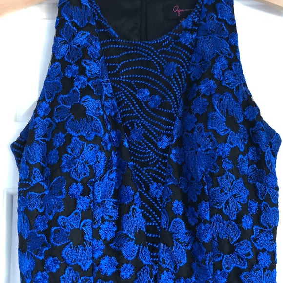 Aqua black/blue dress with pockets and sheer - Picture 3 of 9